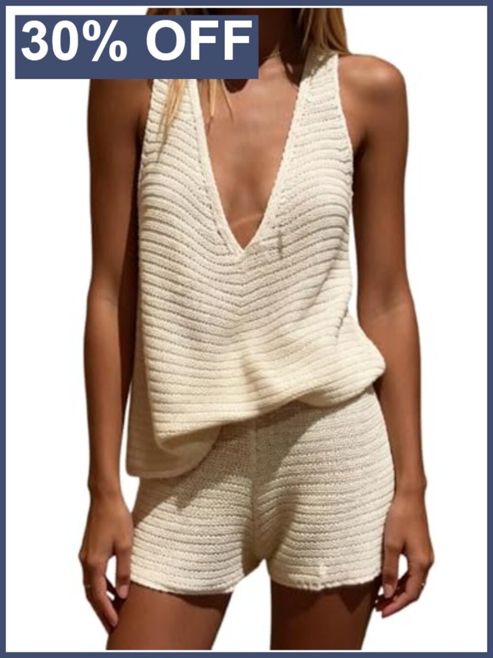 MakeMeChic 2 Piece Knit Tank Top & Shorts Set Beach Coverup Vacation